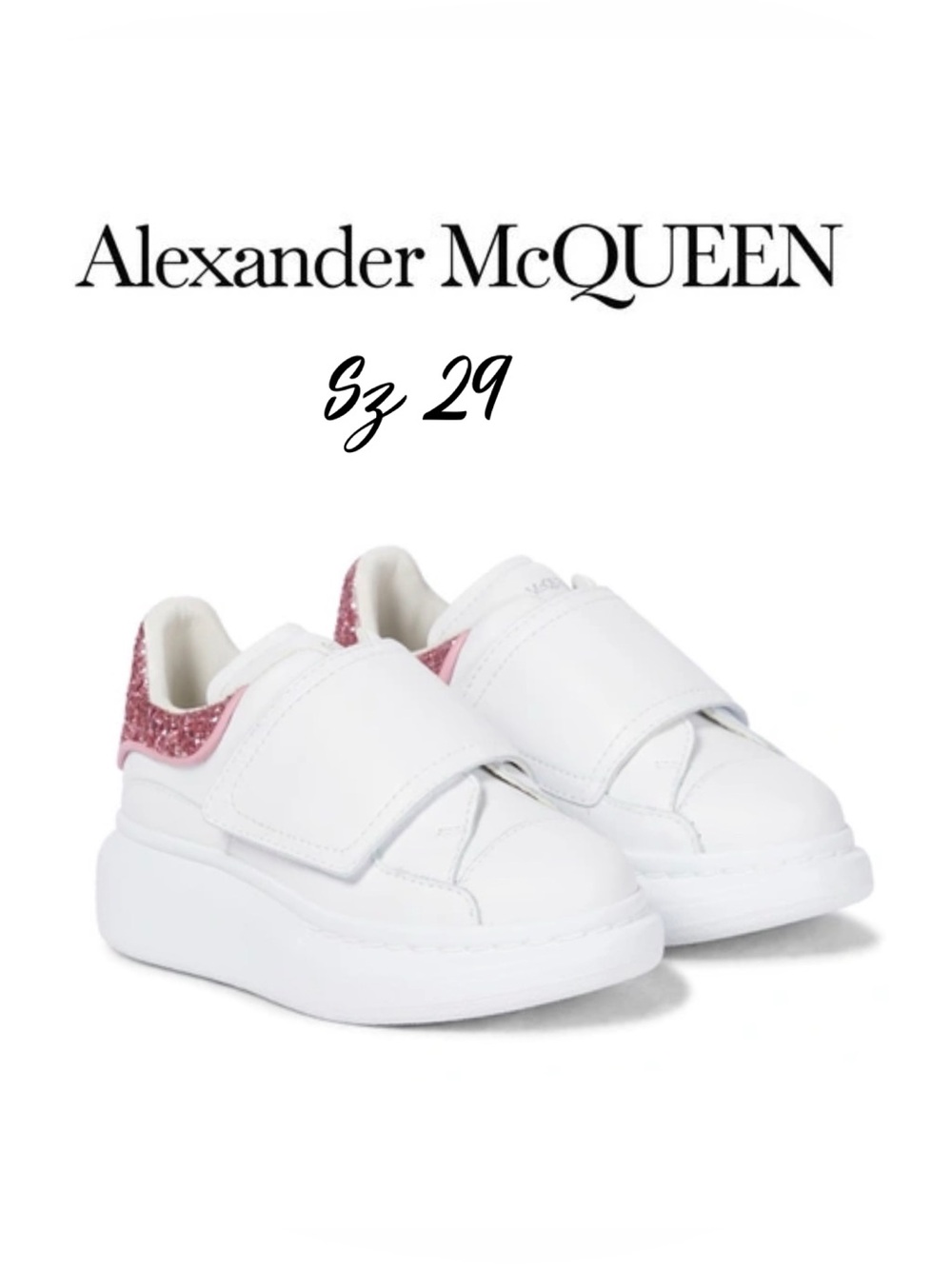 Alexander McQueen sz 29 Girl's Oversized pink Glitter Grip-strap Sneakers